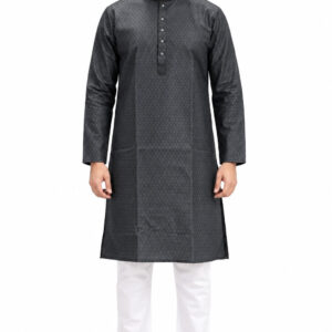 RIVAZ Charcoal Grey Kurta Pyjama for Men , 59171, full front view
