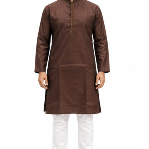 RIVAZ dark brown men’s kurta pyjama set, full-length front view, code 59699(1)