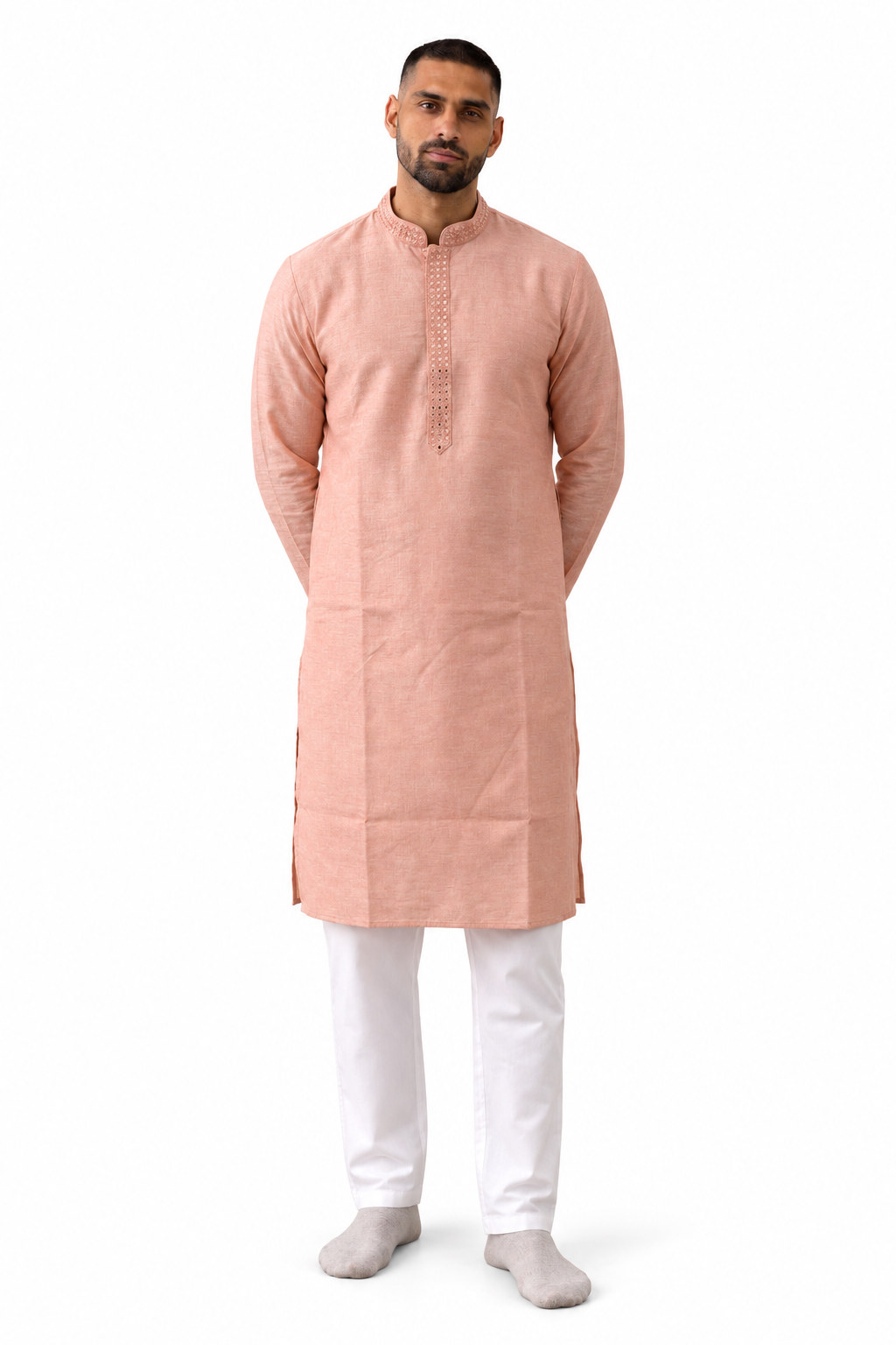 RIVAZ dusty pink men’s kurta pyjama set, full-length front view, code 59843-1