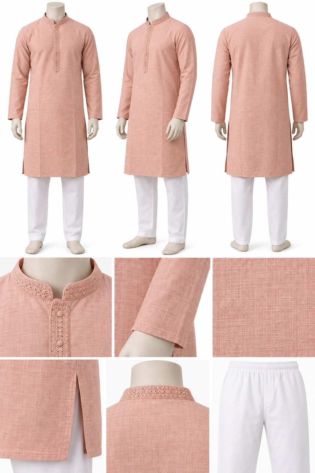 RIVAZ dusty pink kurta pyjama, multiple views showing subtle patterned look, code 59843-1