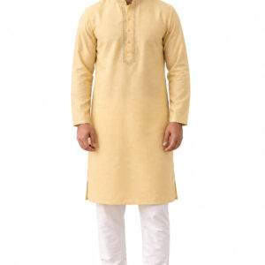 RIVAZ pale yellow men’s kurta pyjama set, full-length front view, code 59843