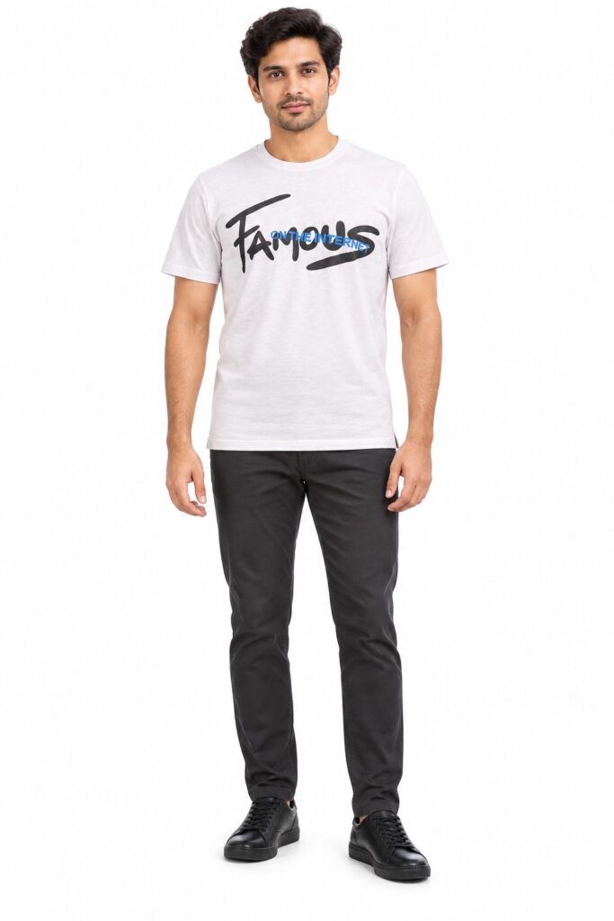 RIVAZ white famous graphic T-shirt for men, front view, code 60093 White