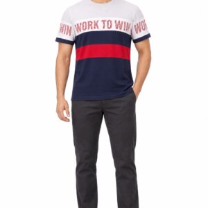RIVAZ navy red white sport stripe T-shirt for men, front view, code 60096 Blue