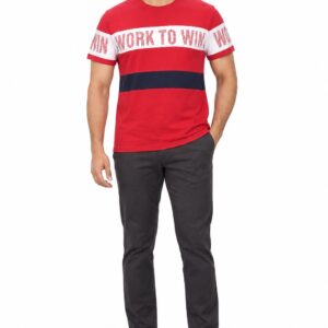 RIVAZ red navy white sport stripe T-shirt for men, front view, code 60096 Red