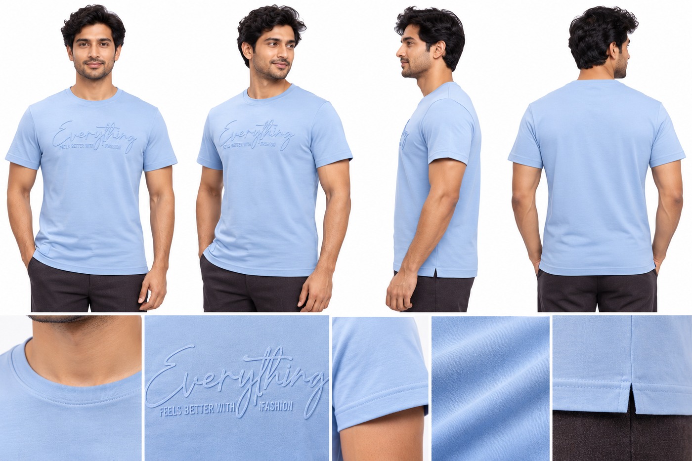 RIVAZ light blue tonal graphic T-shirt for men, multi-angle detail view, code 60100 Light Blue
