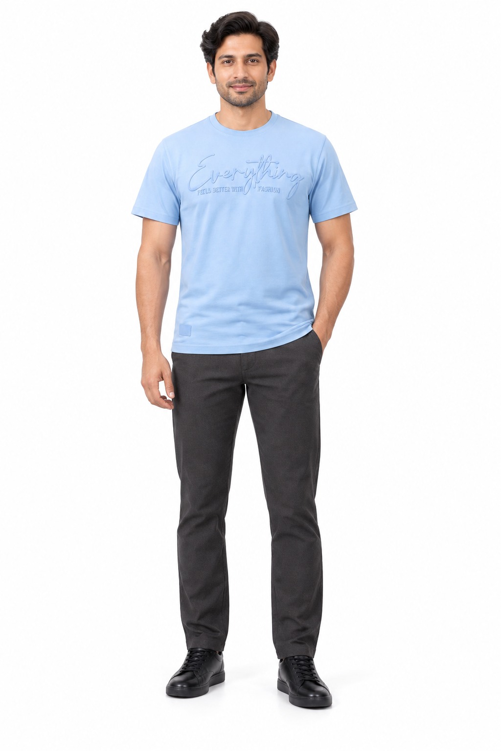 RIVAZ light blue tonal graphic T-shirt for men, front view, code 60100 Light Blue