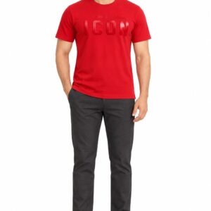 RIVAZ red tonal graphic T-shirt for men, front view, code 60100 Red