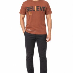 RIVAZ rust brown believe graphic T-shirt for men, front view, code 60102