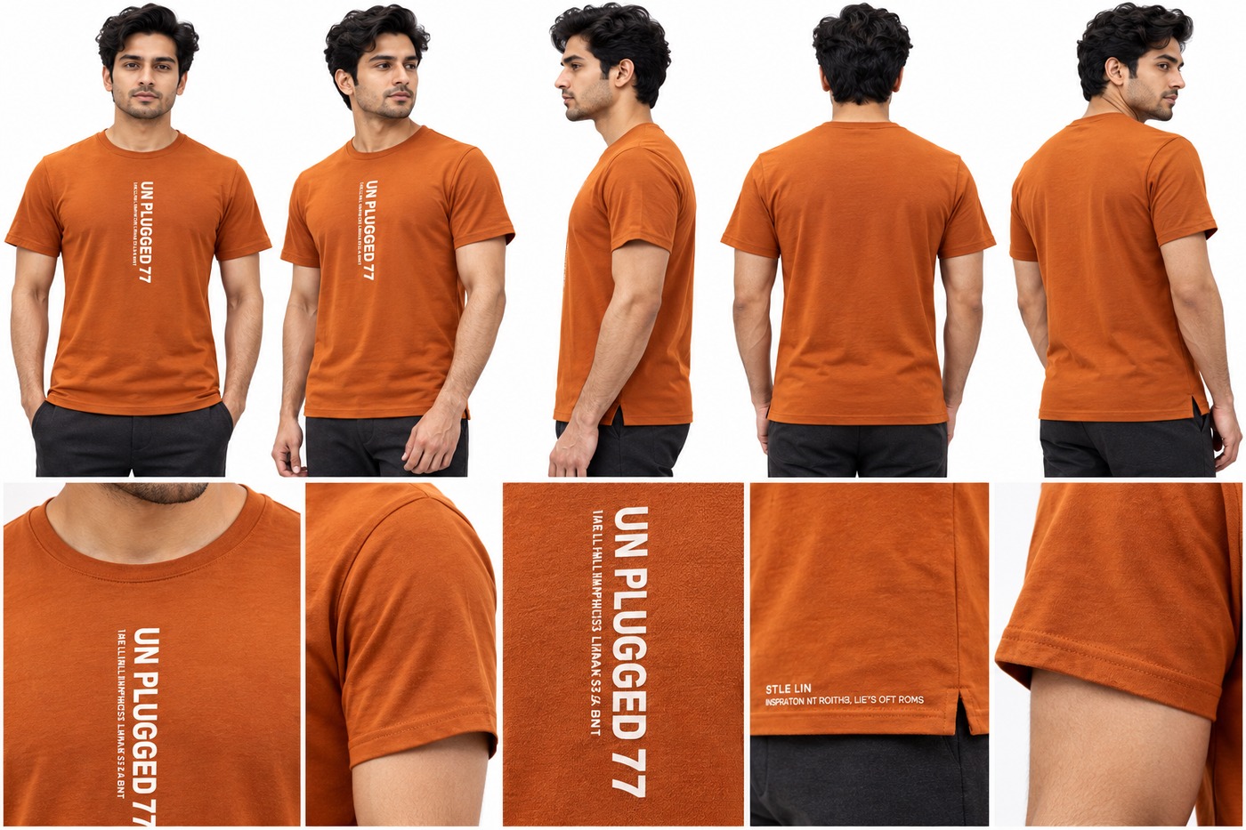 RIVAZ orange vertical graphic T-shirt for men, multi-angle detail view, code 60110 Orange