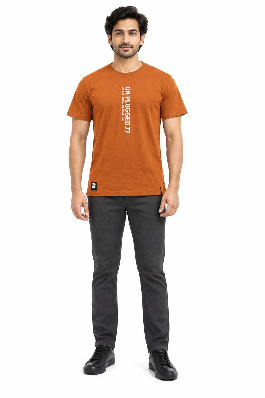 RIVAZ orange vertical graphic T-shirt for men, front view, code 60110 Orange