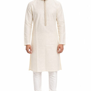 RIVAZ ivory men’s kurta pyjama set, full-length front view, code 60875