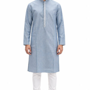RIVAZ steel blue men’s kurta pyjama set, full-length front view, code 60880