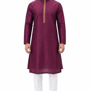 RIVAZ Deep plum Contrast Detail Kurta Pyjama Set , 60890, full front view
