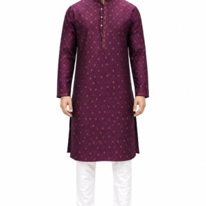 RIVAZ burgundy men’s kurta pyjama set, full-length front view, code 60895