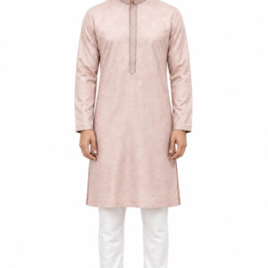 RIVAZ blush pink men’s kurta pyjama set, full-length front view, code 60905