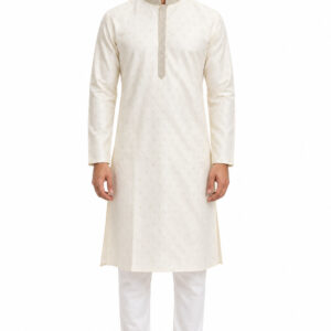 RIVAZ ivory men’s kurta pyjama set, full-length front view, code 60929-1