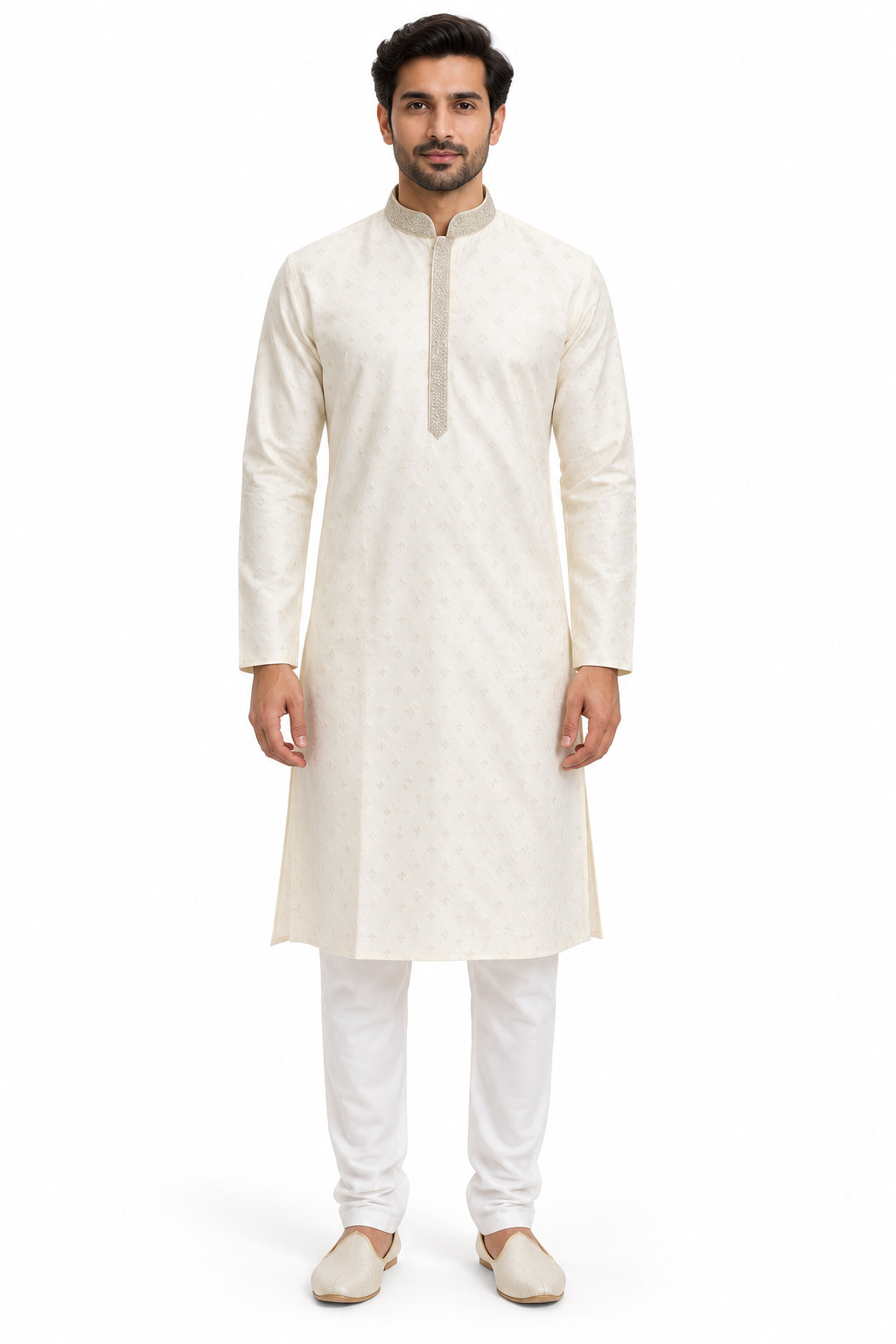 RIVAZ ivory men’s kurta pyjama set, full-length front view, code 60929-1