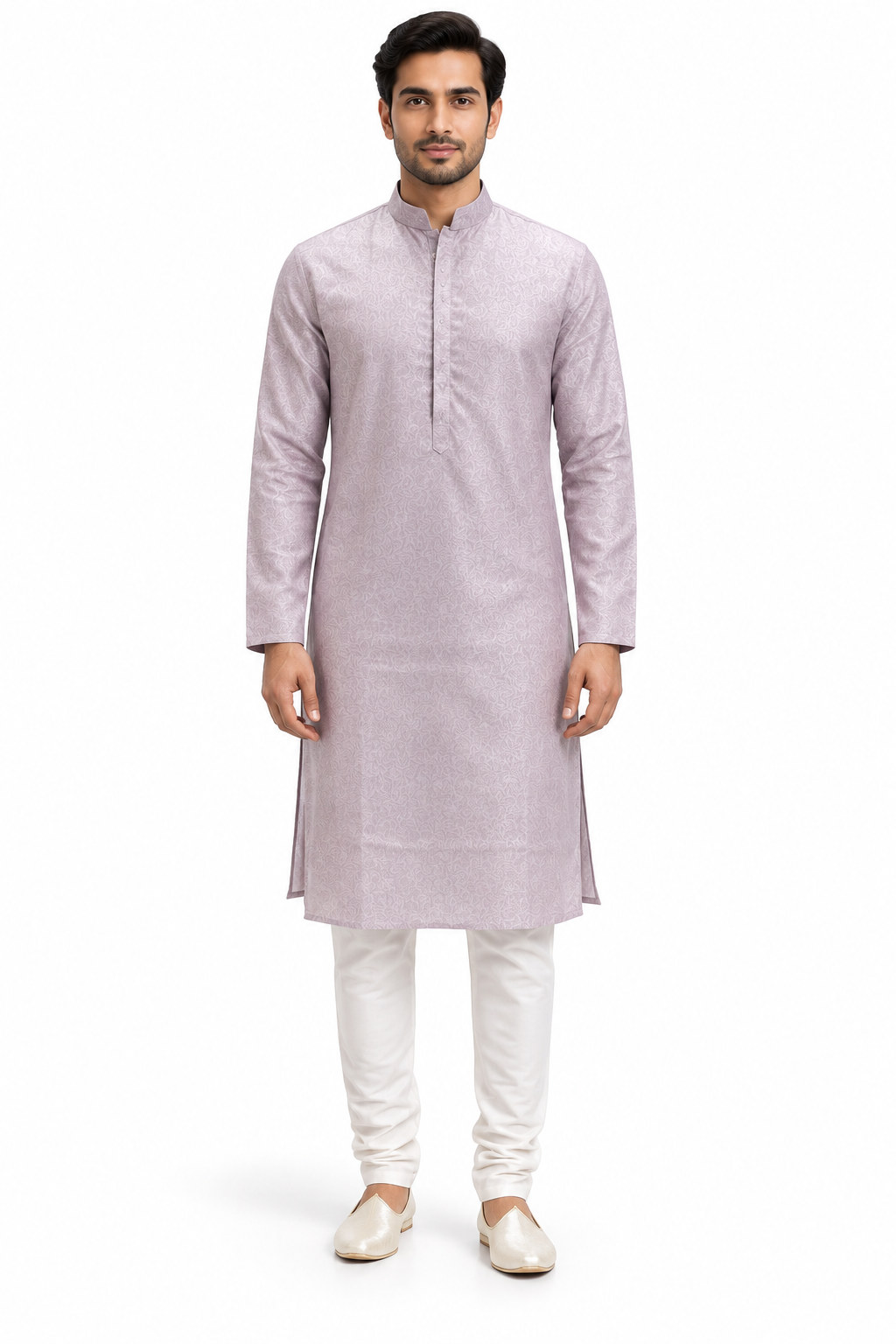 RIVAZ Light lavender Classic Kurta Pyjama Set , 60929, full front view