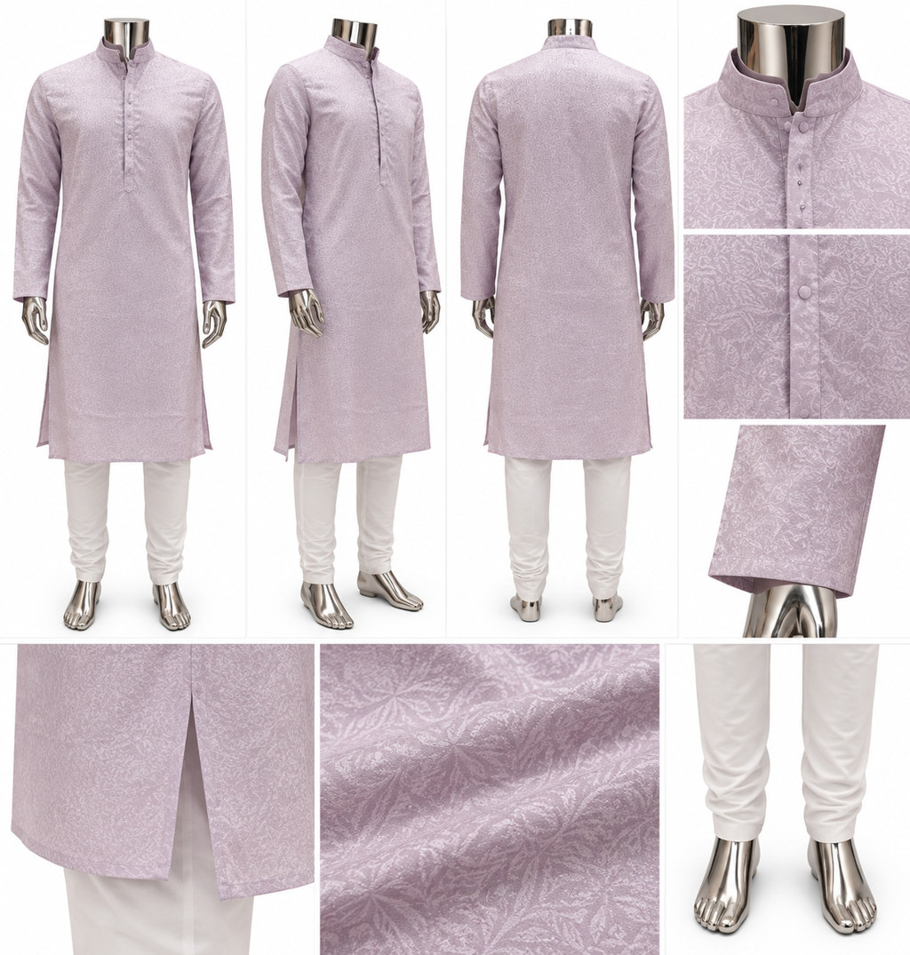RIVAZ light lavender kurta pyjama, multiple views showing clean, solid-colour look, code 60929