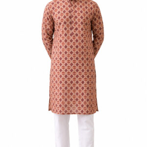 RIVAZ terracotta men’s kurta pyjama set, full-length front view, code 61215-2