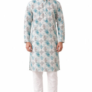 RIVAZ ivory men’s kurta pyjama set, full-length front view, code 61215