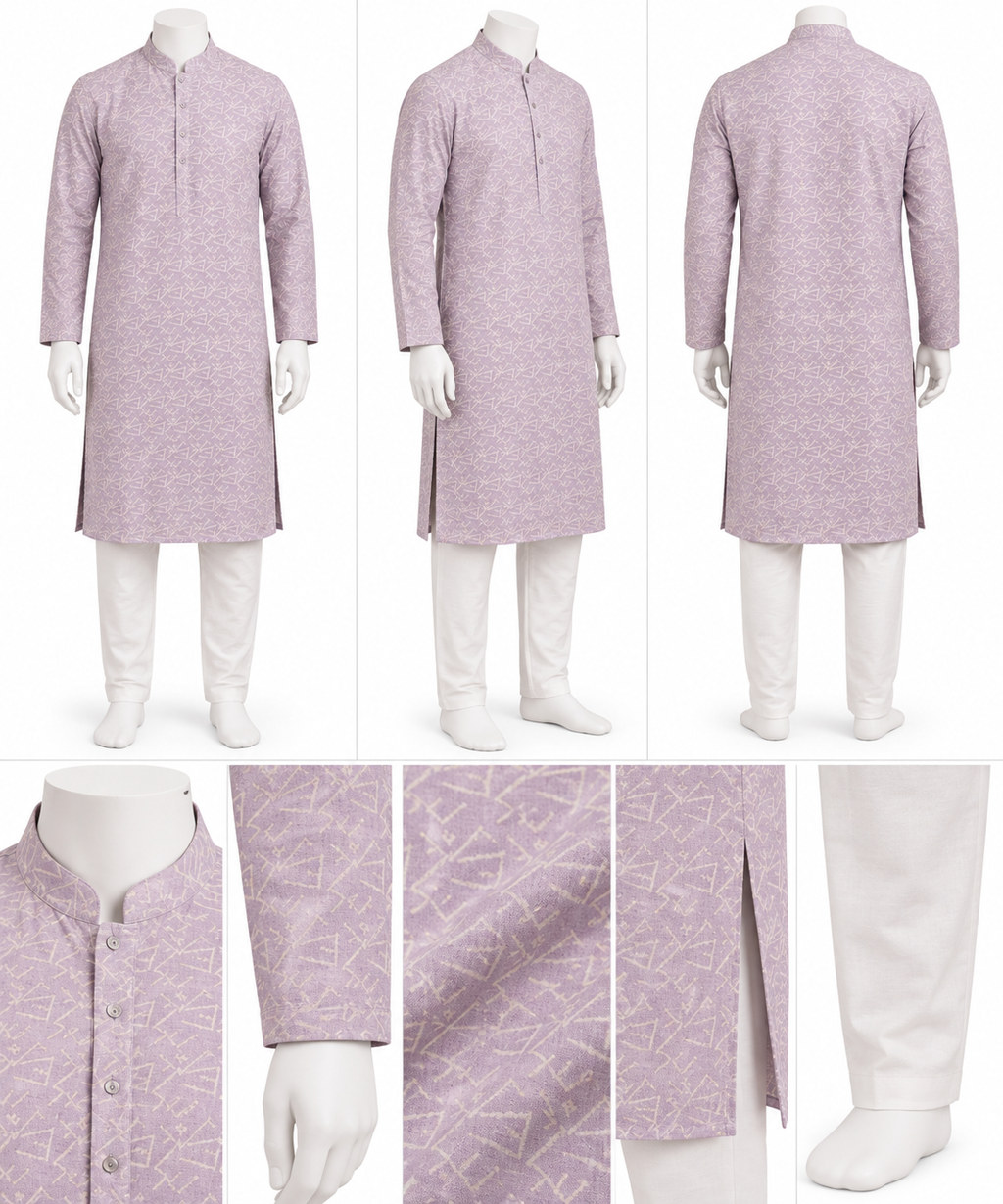 RIVAZ light lavender kurta pyjama, multiple views showing clean, solid-colour look, code 61221