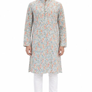 Light grey kurta pyjama for men – RIVAZ 61235 front view