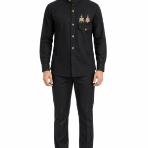 RIVAZ Black Small Embroidered Motif Men’s Shirt – 40904 – front view