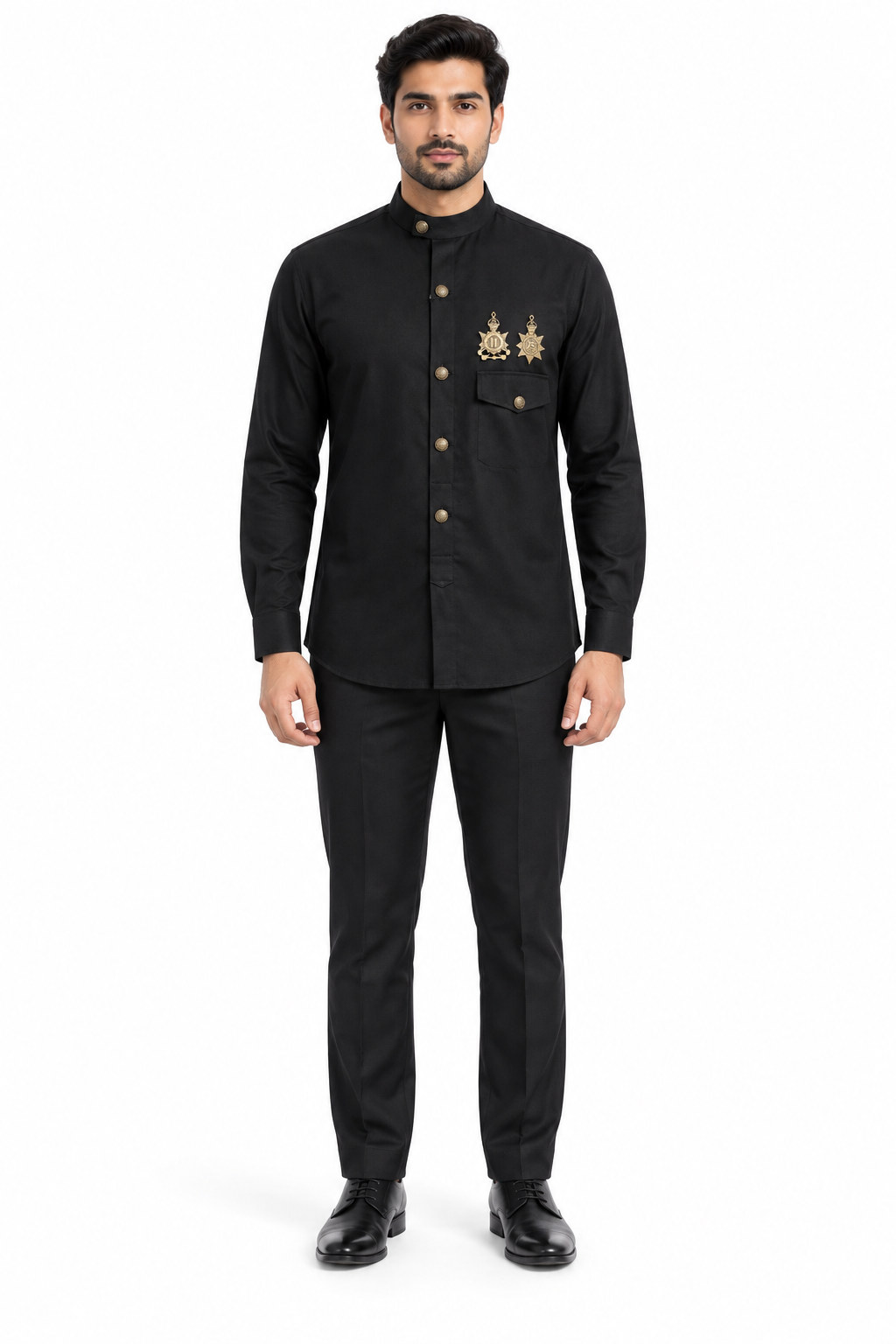 RIVAZ Black Small Embroidered Motif Men’s Shirt – 40904 – front view