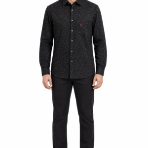 RIVAZ Black Subtle Print Men’s Shirt – 43372-BROWN – front view
