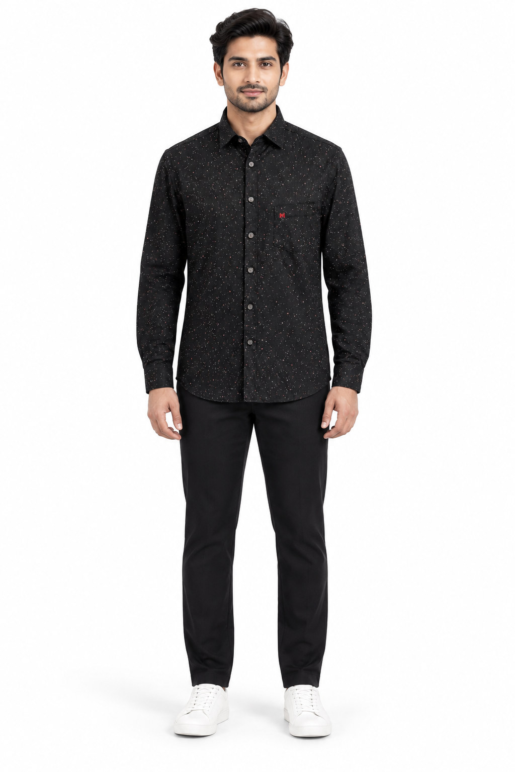 RIVAZ Black Subtle Print Men’s Shirt – 43372-BROWN – front view