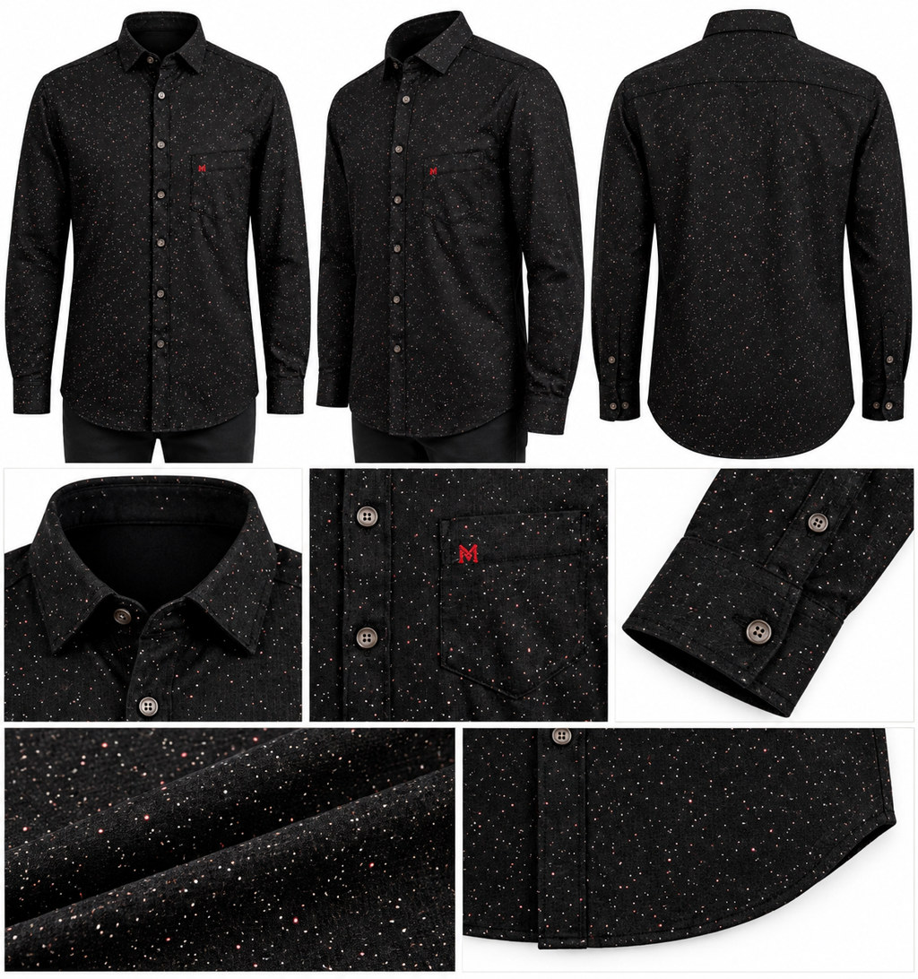 RIVAZ Black Subtle Print Men’s Shirt – 43372-BROWN – design and garment details