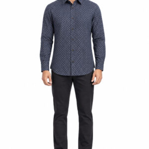 RIVAZ Dark blue Small Print Men’s Shirt – 44535 – front view