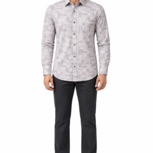 RIVAZ Light grey Subtle Print Men’s Shirt – 4 – front view