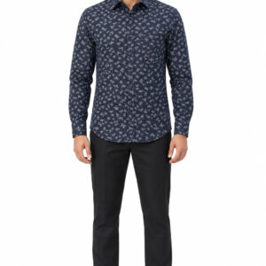 RIVAZ Navy blue Small Print Men’s Shirt – 5 – front view