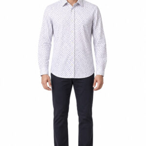 RIVAZ White Small Print Men’s Shirt – 45101 – front view