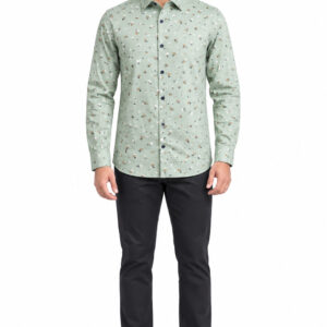 RIVAZ Sage green Small Print Men’s Shirt – 45881 – front view