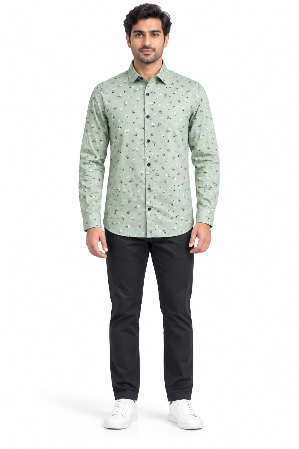 RIVAZ Sage green Small Print Men’s Shirt – 45881 – front view