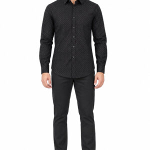 RIVAZ Black Subtle Print Men’s Shirt – 46396-D-BROWN – front view
