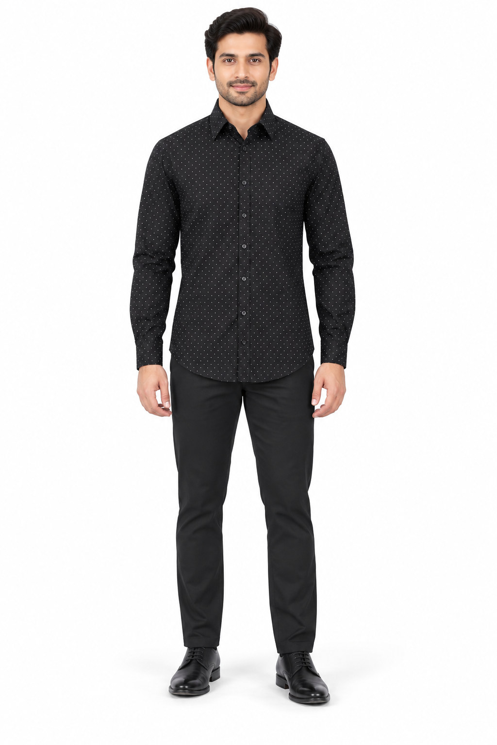 RIVAZ Black Subtle Print Men’s Shirt – 46396-D-BROWN – front view