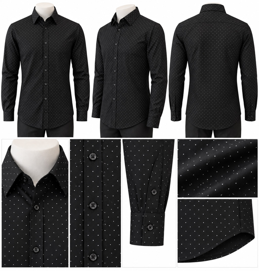 RIVAZ Black Subtle Print Men’s Shirt – 46396-D-BROWN – design and garment details