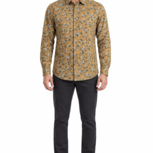 RIVAZ Tan Floral Print Men’s Shirt – 46725 – front view