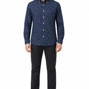 RIVAZ Navy blue Small Print Men’s Shirt – 46740-BLACK – front view
