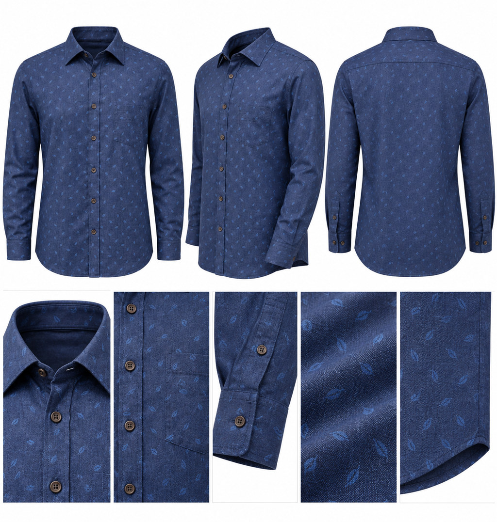 RIVAZ Blue Subtle Print Men’s Shirt – 46887-GREY – design and garment details