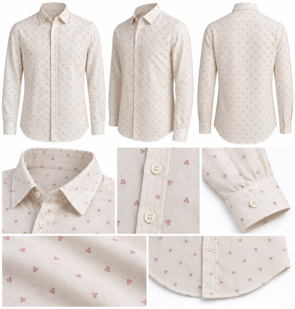 RIVAZ Cream Small Print Men’s Shirt – 47885 – design and garment details