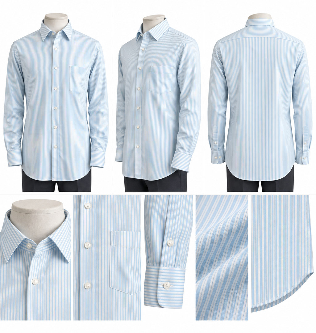 RIVAZ Pale blue Plain Men’s Shirt – 47923 – design and garment details