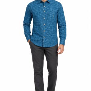 RIVAZ Teal blue Small Print Men’s Shirt – 48203 – front view
