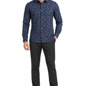 RIVAZ Navy blue Floral Print Men’s Shirt – 48210 – front view