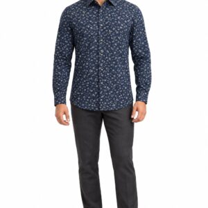 RIVAZ Dark blue Small Print Men’s Shirt – 48225-BLACK – front view