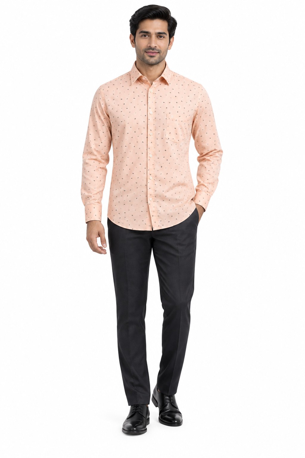 RIVAZ Peach Small Print Men’s Shirt – 49373-CREAM – front view